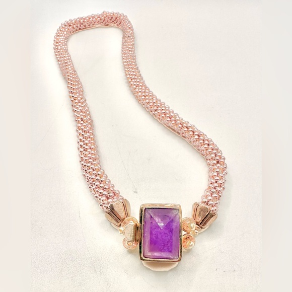 New Large Beautiful Amethyst Stone on 925 Silver w/Pink...